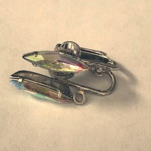 Vintage, silver & crystal sliver clip-on earrings